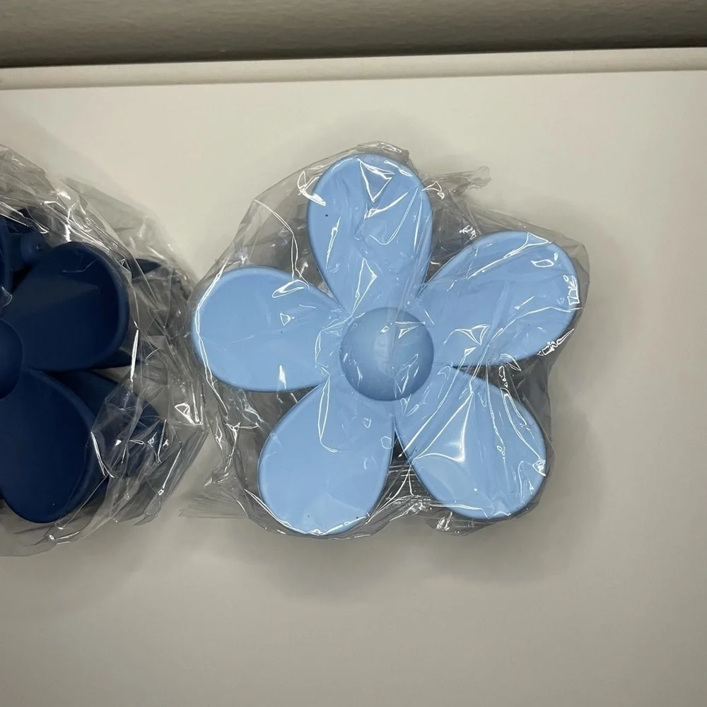 Large Flower Hair Accessories Claw Hair Clips Set of 2 Navy Blue & Baby Blue